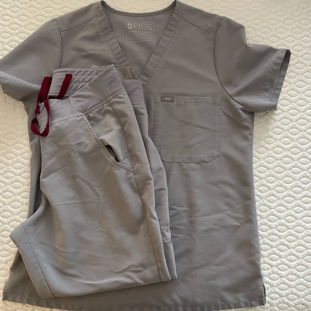 Gray petite FIGS scrub set